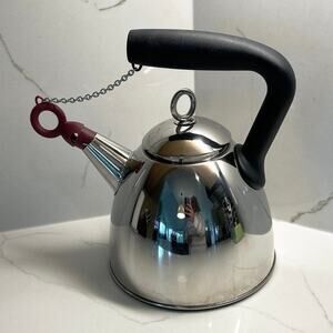 Vintage Michael Graves Design Tea Kettle Postmodern Style Bird Whistle Red Spout